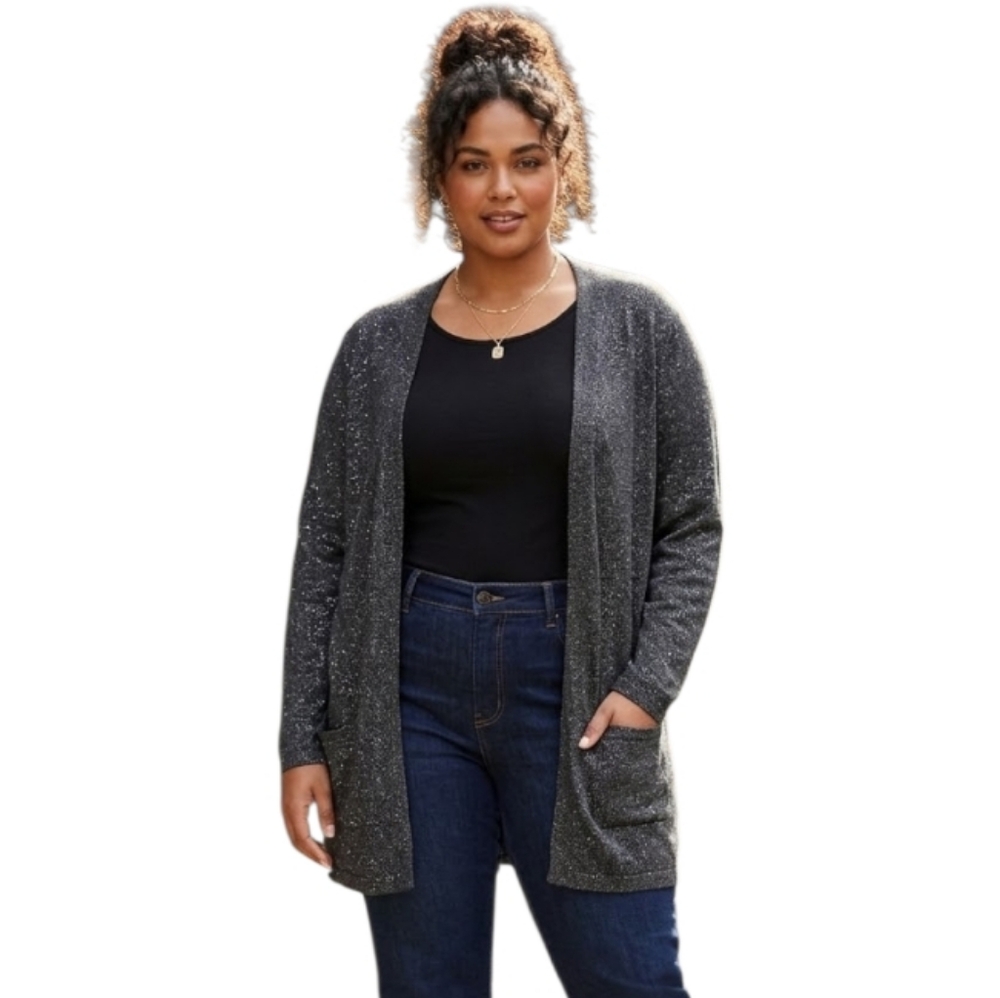 J. Jill Charcoal Gray‎ Longline Silk and Cotton Cardigan Size 3X